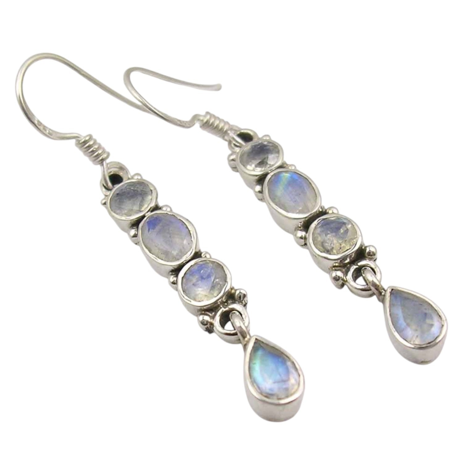 Moonlit Grace – Sterling Silver Rainbow Moonstone Earrings