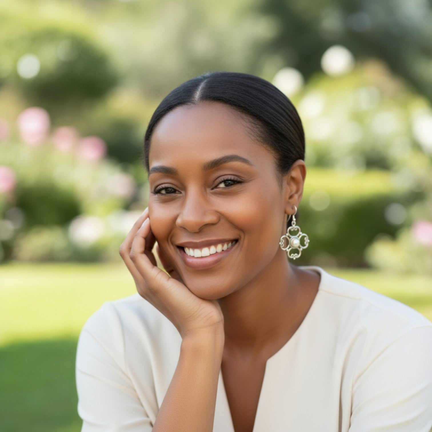 Pearl Whispers – Sterling Silver Filigree Earrings