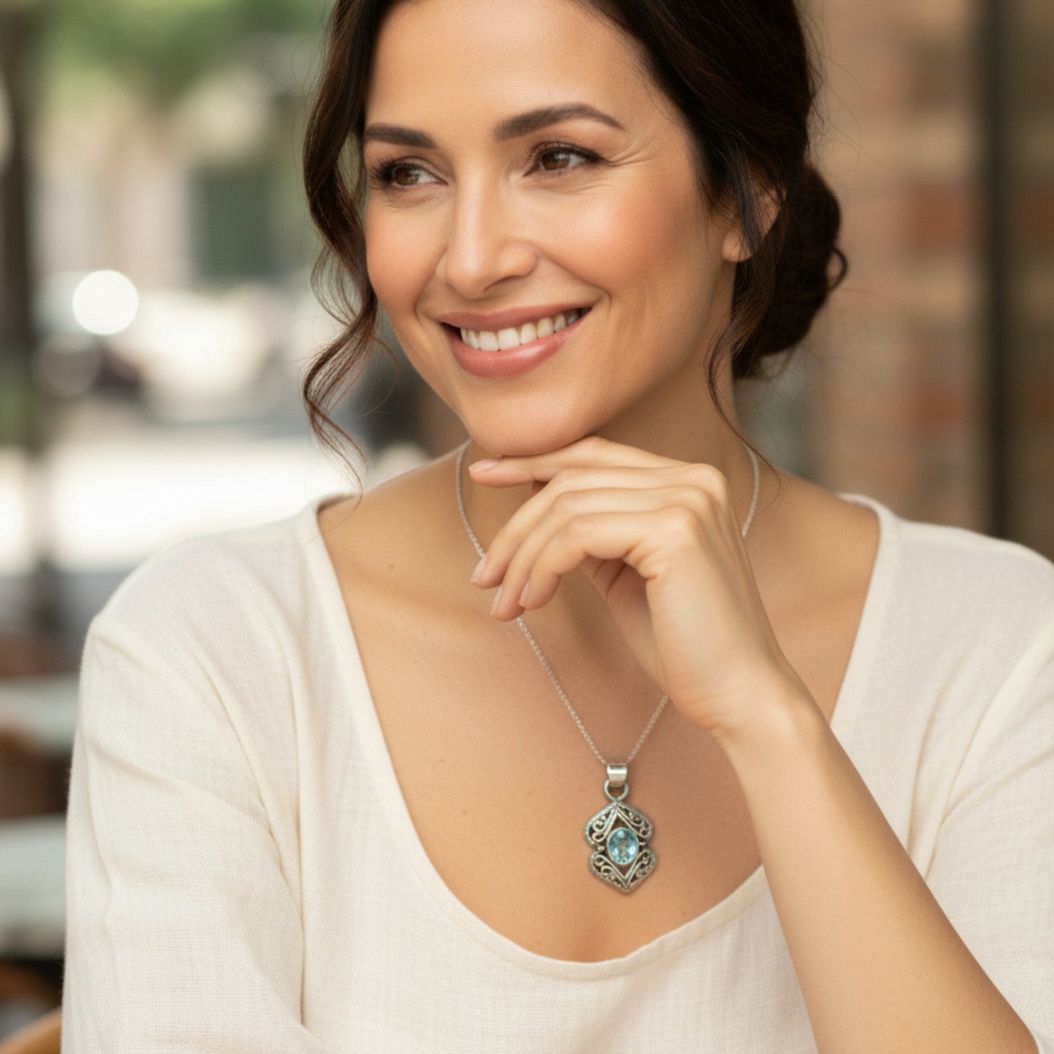 Ocean Whisper – Sterling Silver Blue Topaz Pendant