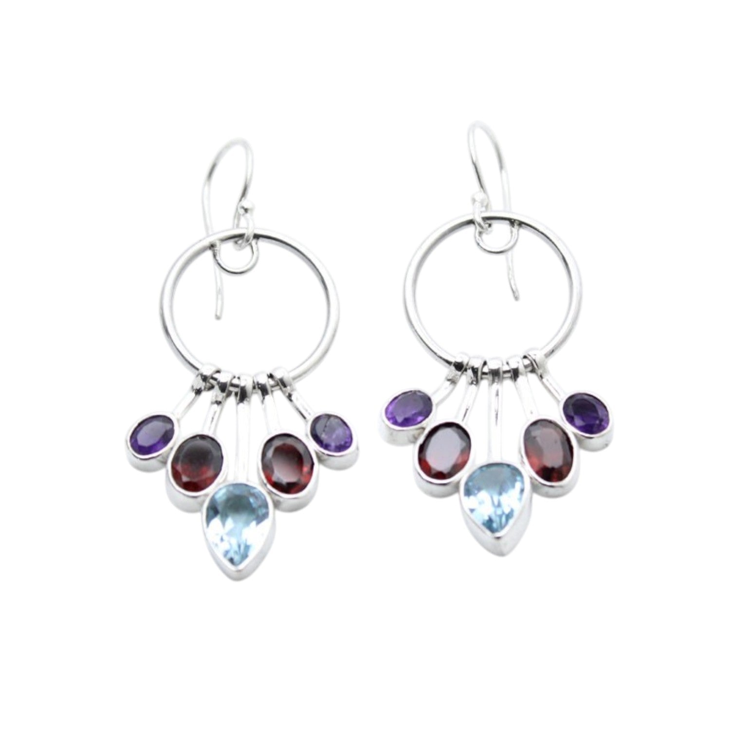 Harmony Cascade – Sterling Silver Multi-Gem Earrings
